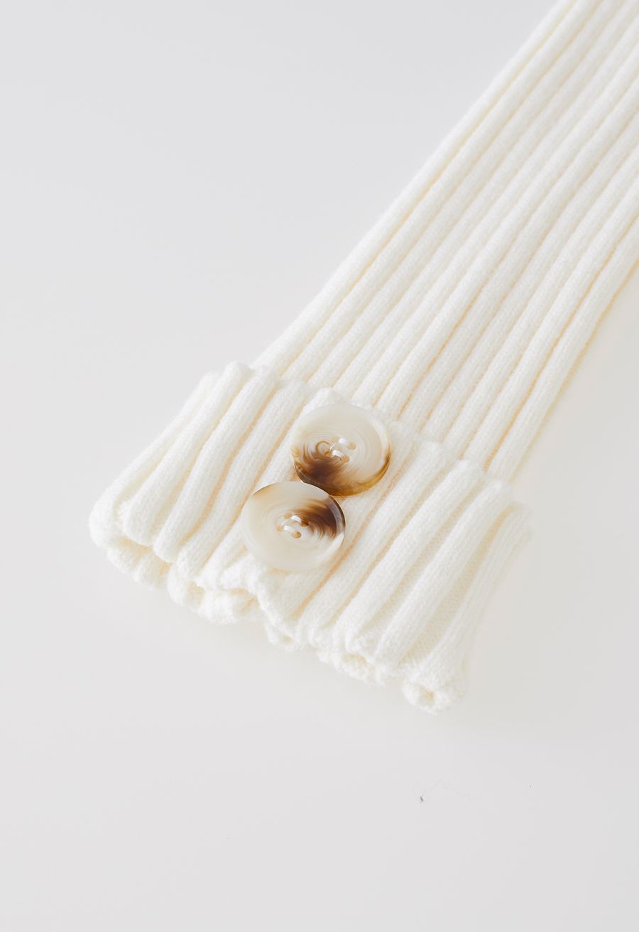 High Neck Buttoned Cuff Sweater and Knit Pants Set in Cream