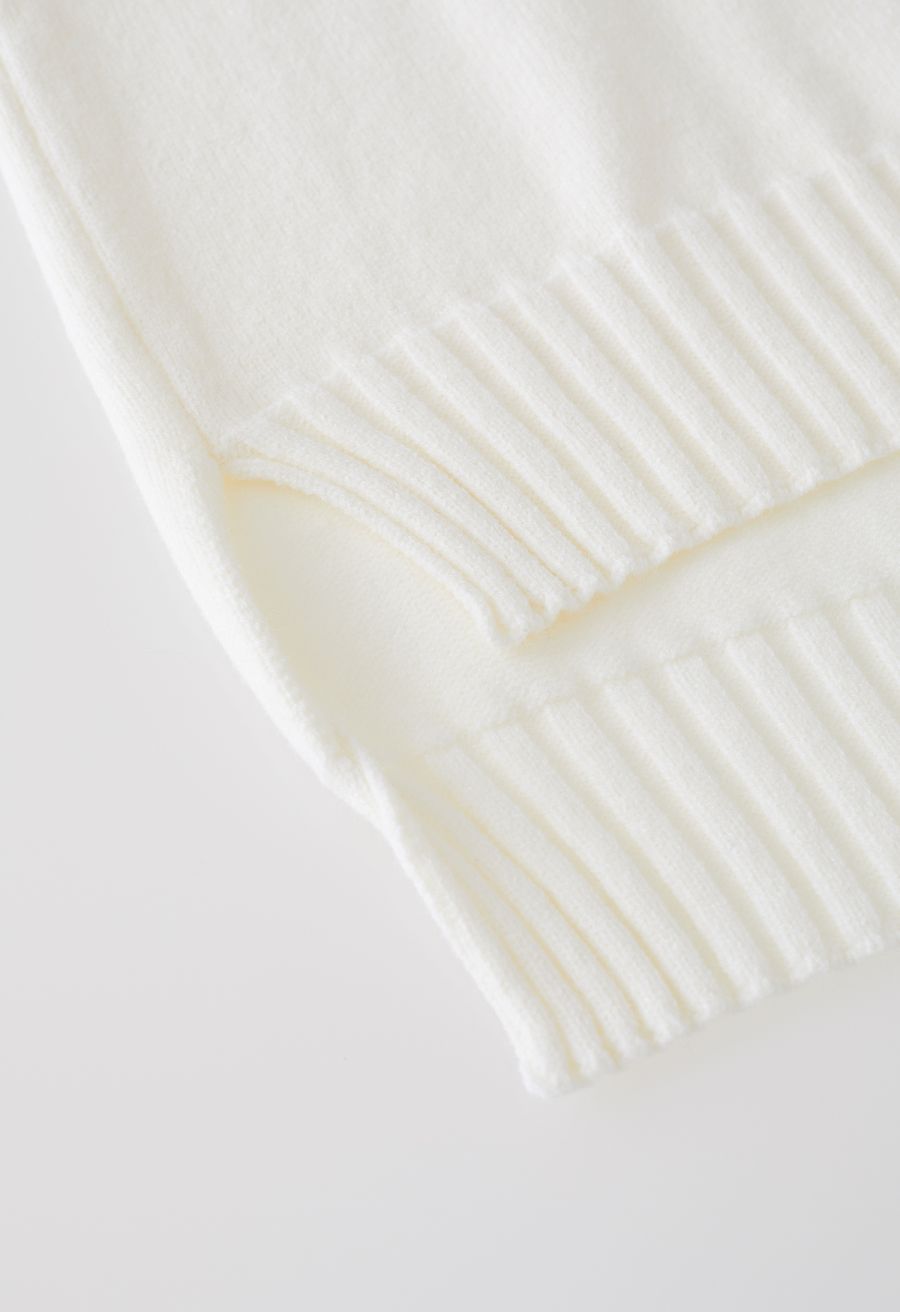 High Neck Buttoned Cuff Sweater and Knit Pants Set in Cream