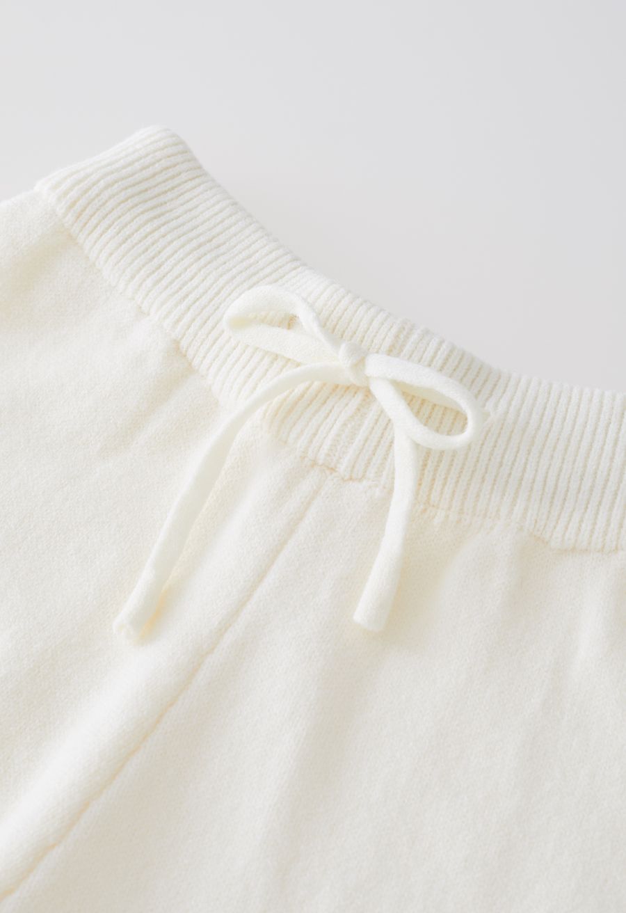 High Neck Buttoned Cuff Sweater and Knit Pants Set in Cream