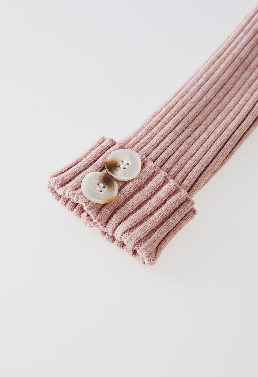 High Neck Buttoned Cuff Sweater and Knit Pants Set in Pink