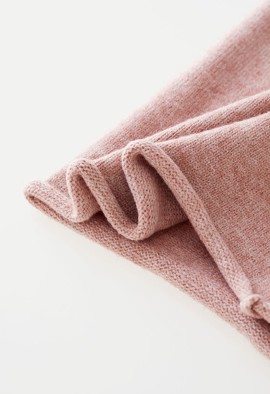 High Neck Buttoned Cuff Sweater and Knit Pants Set in Pink