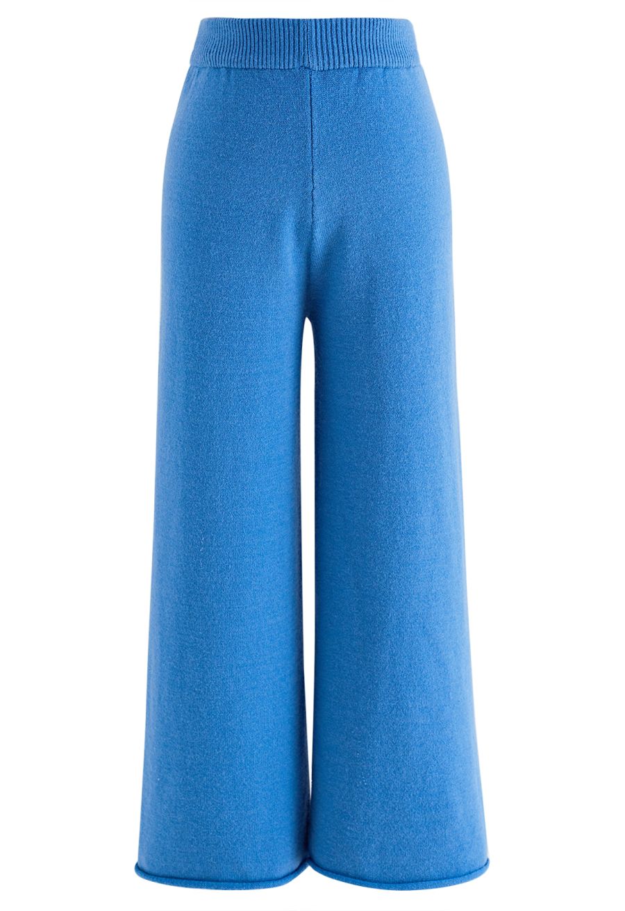 Turtleneck Hi-Lo Sweater and Knit Pants Set in Blue