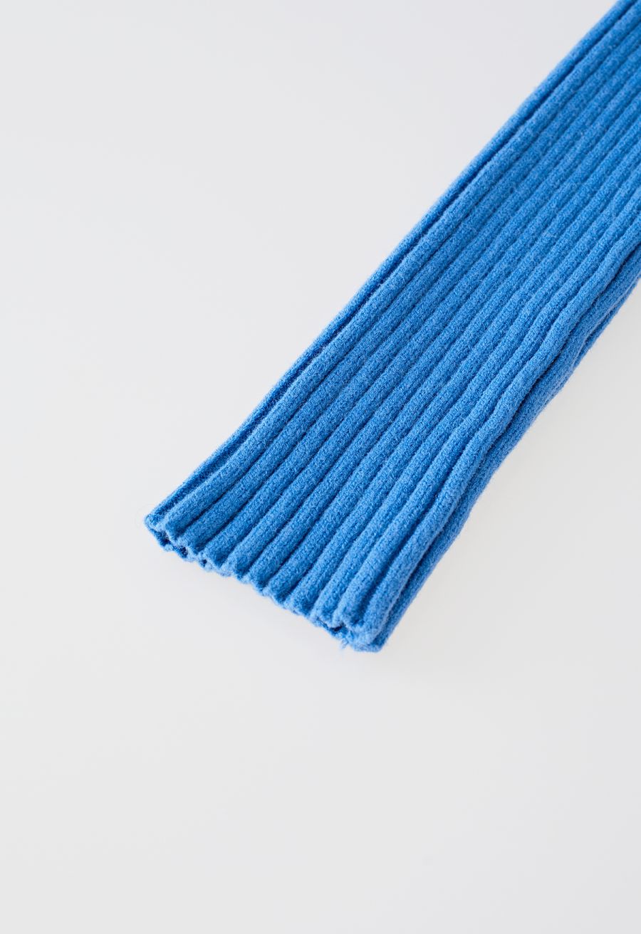 Turtleneck Hi-Lo Sweater and Knit Pants Set in Blue