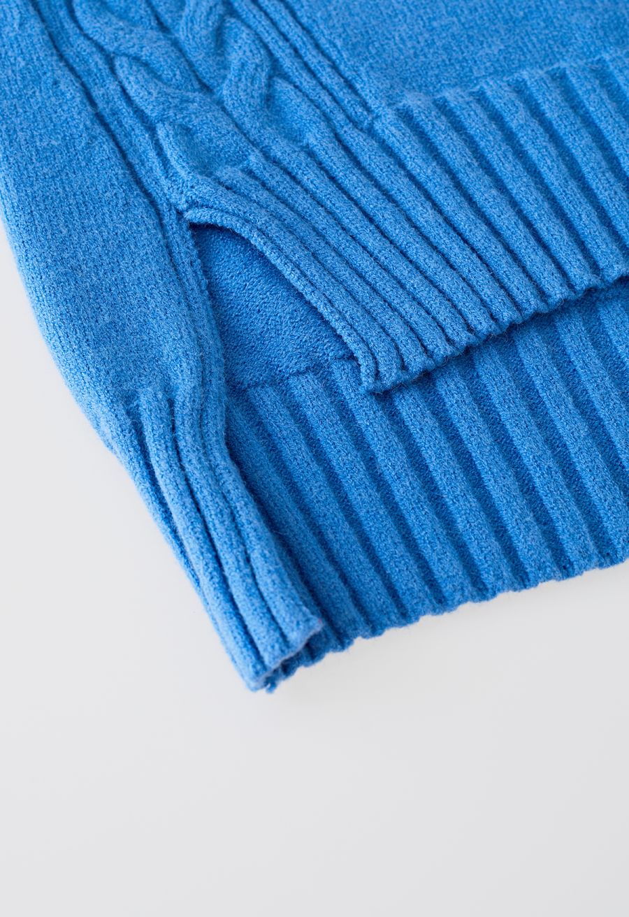 Turtleneck Hi-Lo Sweater and Knit Pants Set in Blue