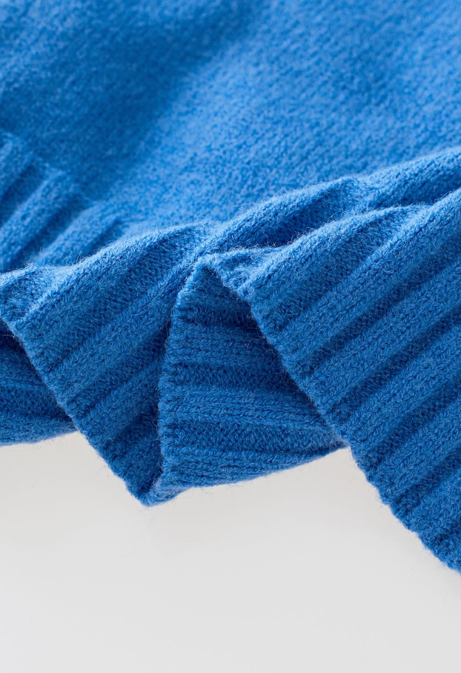 Turtleneck Hi-Lo Sweater and Knit Pants Set in Blue