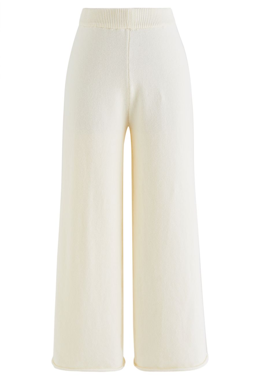 Turtleneck Hi-Lo Sweater and Knit Pants Set in Cream