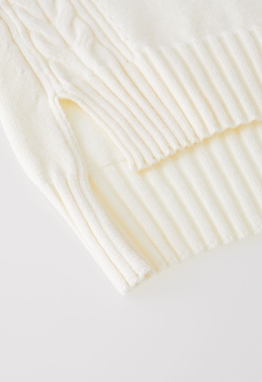 Turtleneck Hi-Lo Sweater and Knit Pants Set in Cream