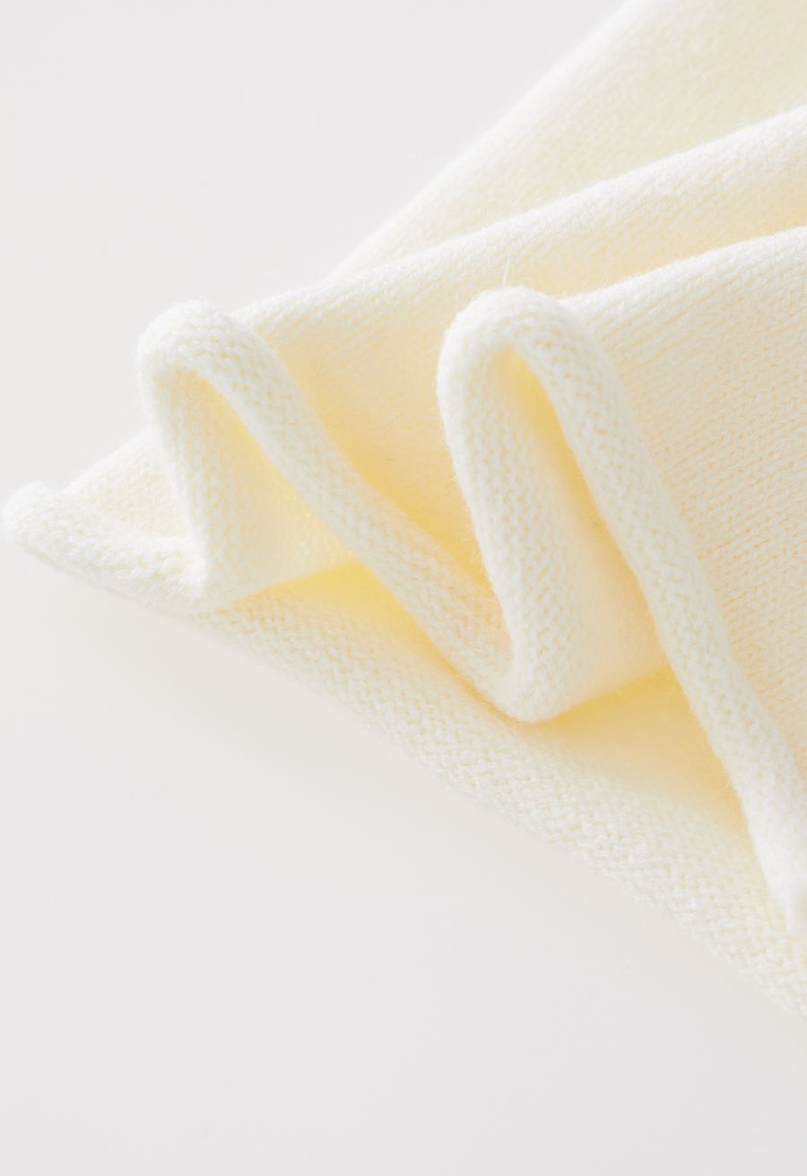 Turtleneck Hi-Lo Sweater and Knit Pants Set in Cream