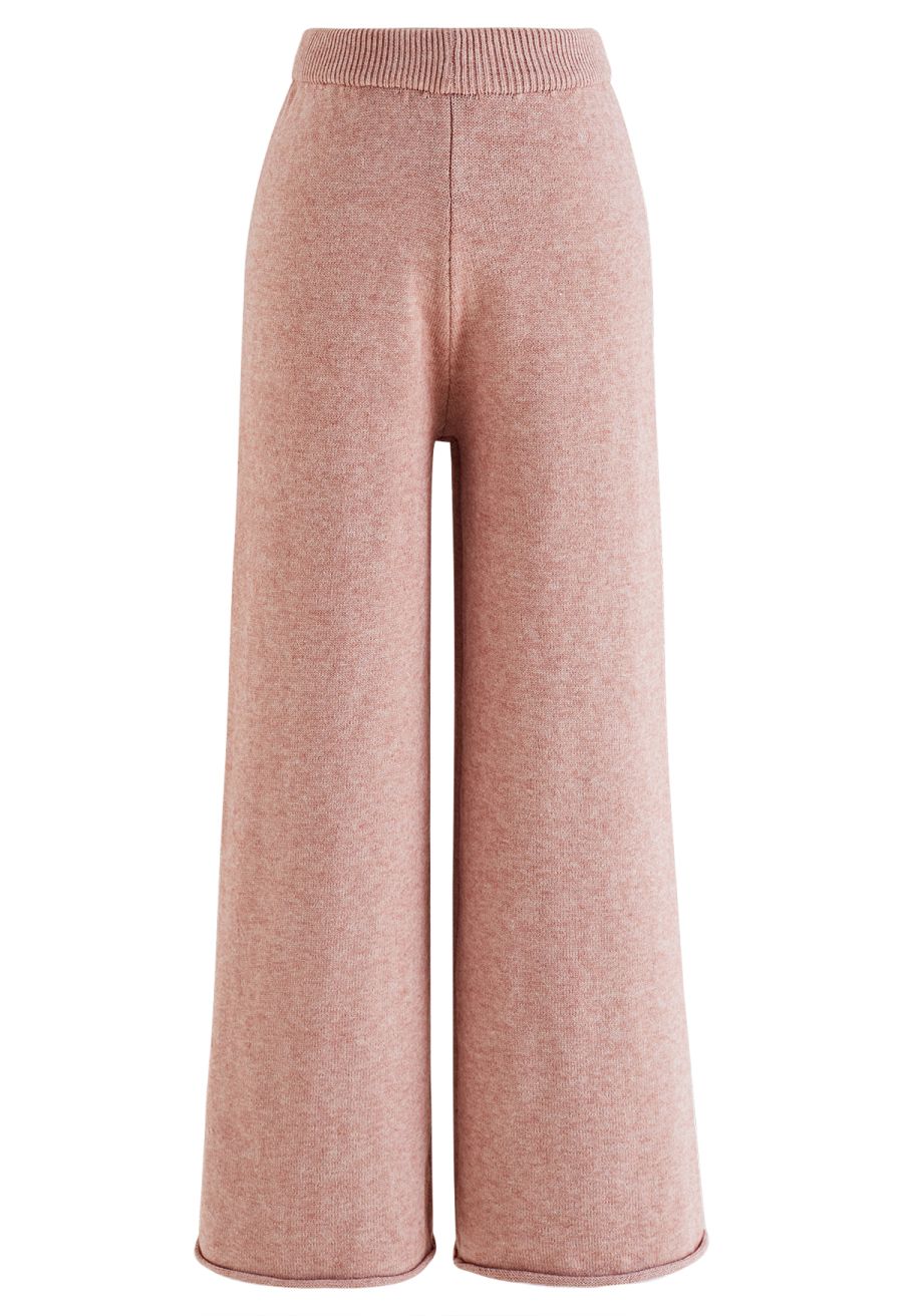 Turtleneck Hi-Lo Sweater and Knit Pants Set in Pink