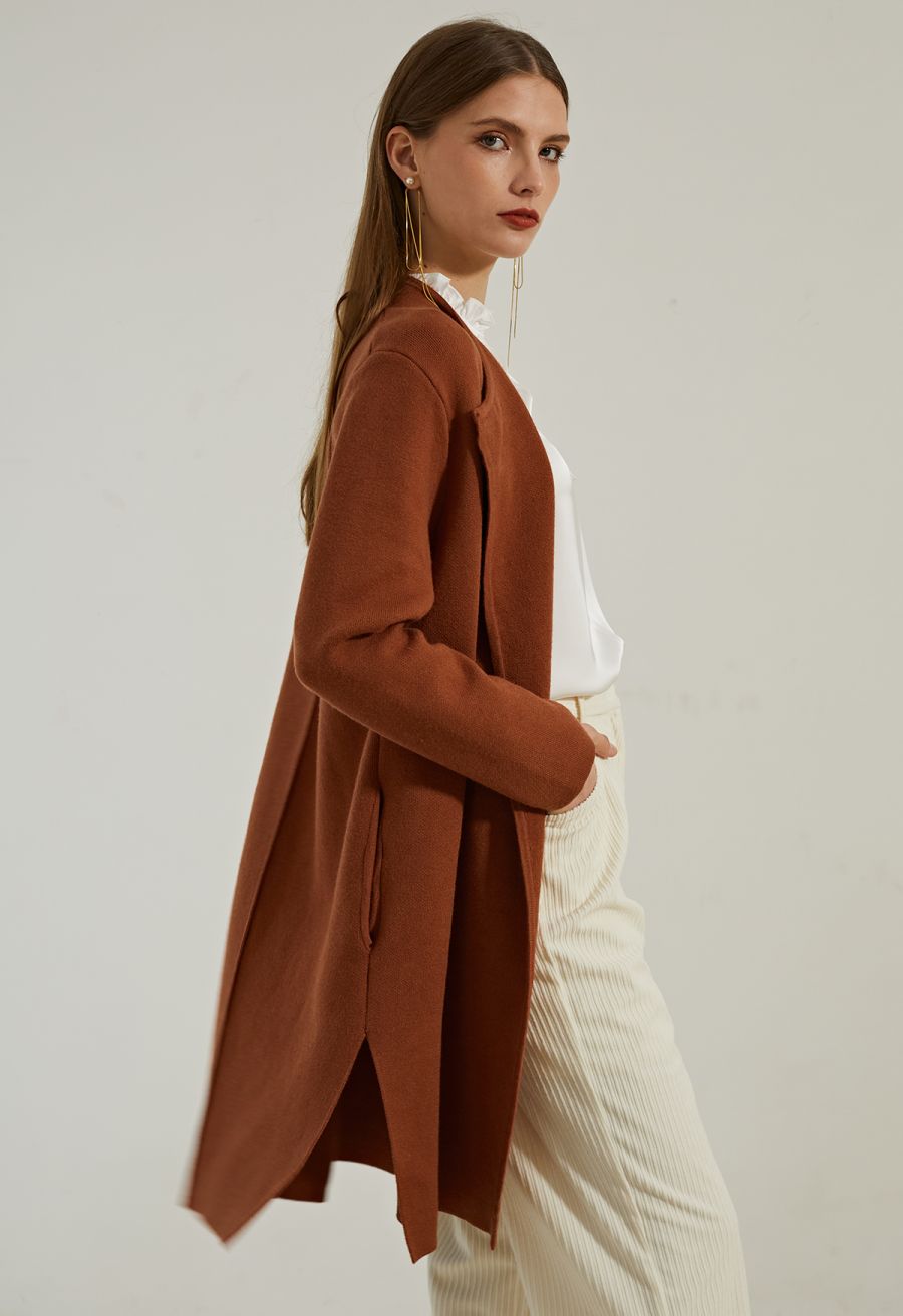 Classy Open Front Knit Coat in Caramel