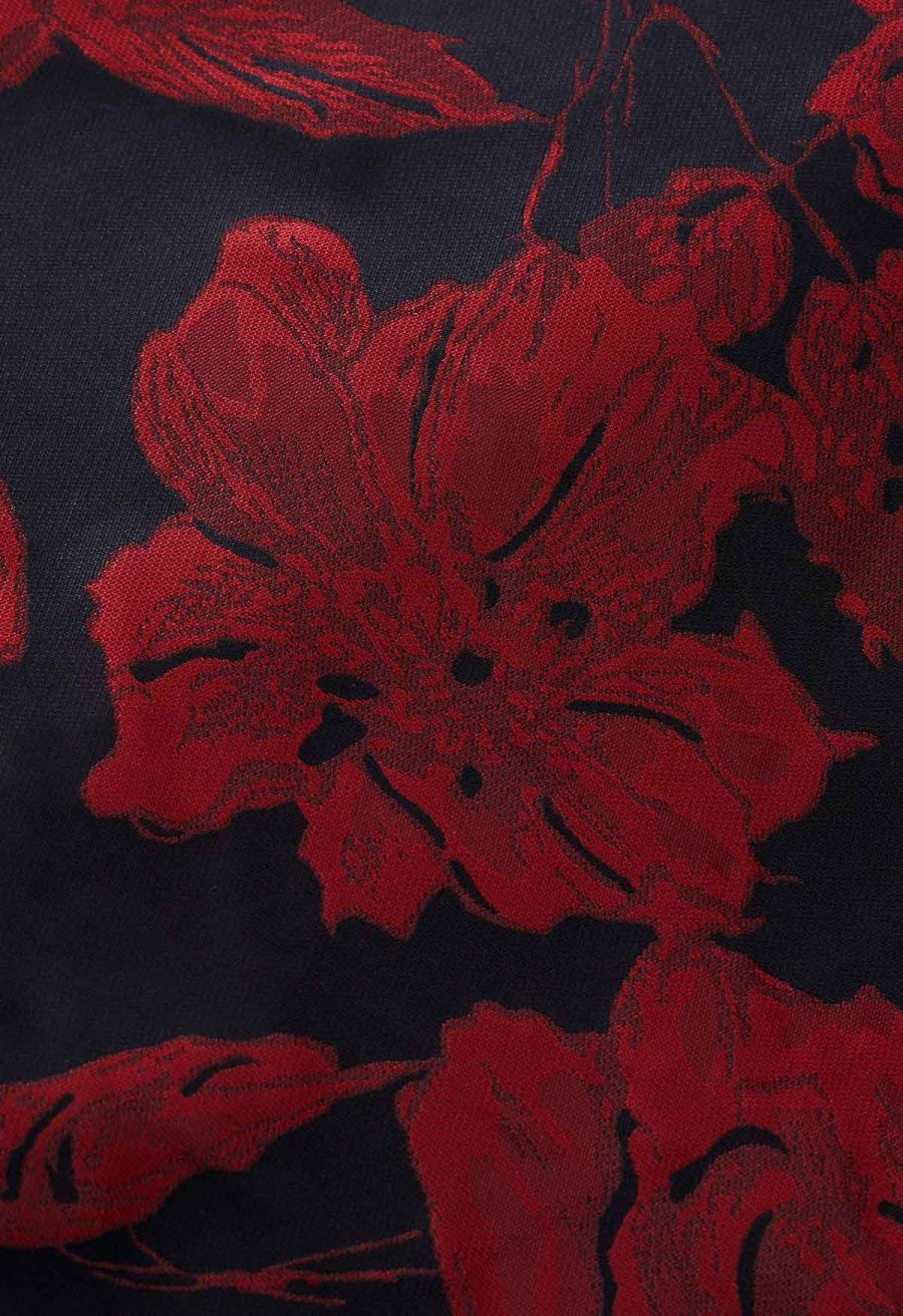 Mysterious Red Rose Jacquard A-Line Skirt
