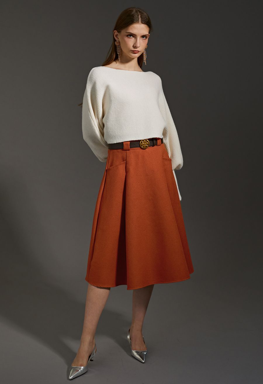 Exaggerated Bubble Sleeve Boat Neck Knit Top in Cream