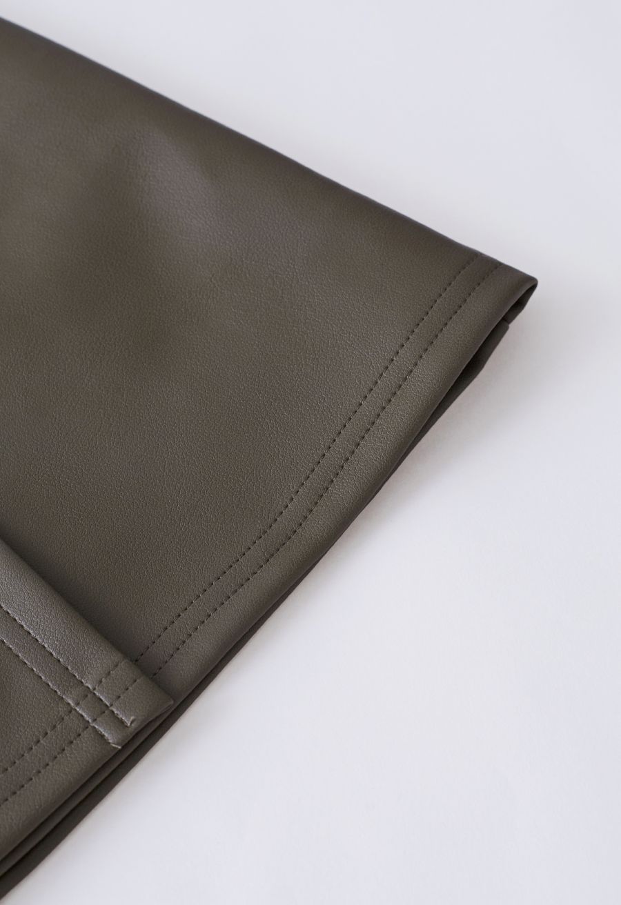 Nifty Faux Leather Flap Mini Bud Skirt in Olive