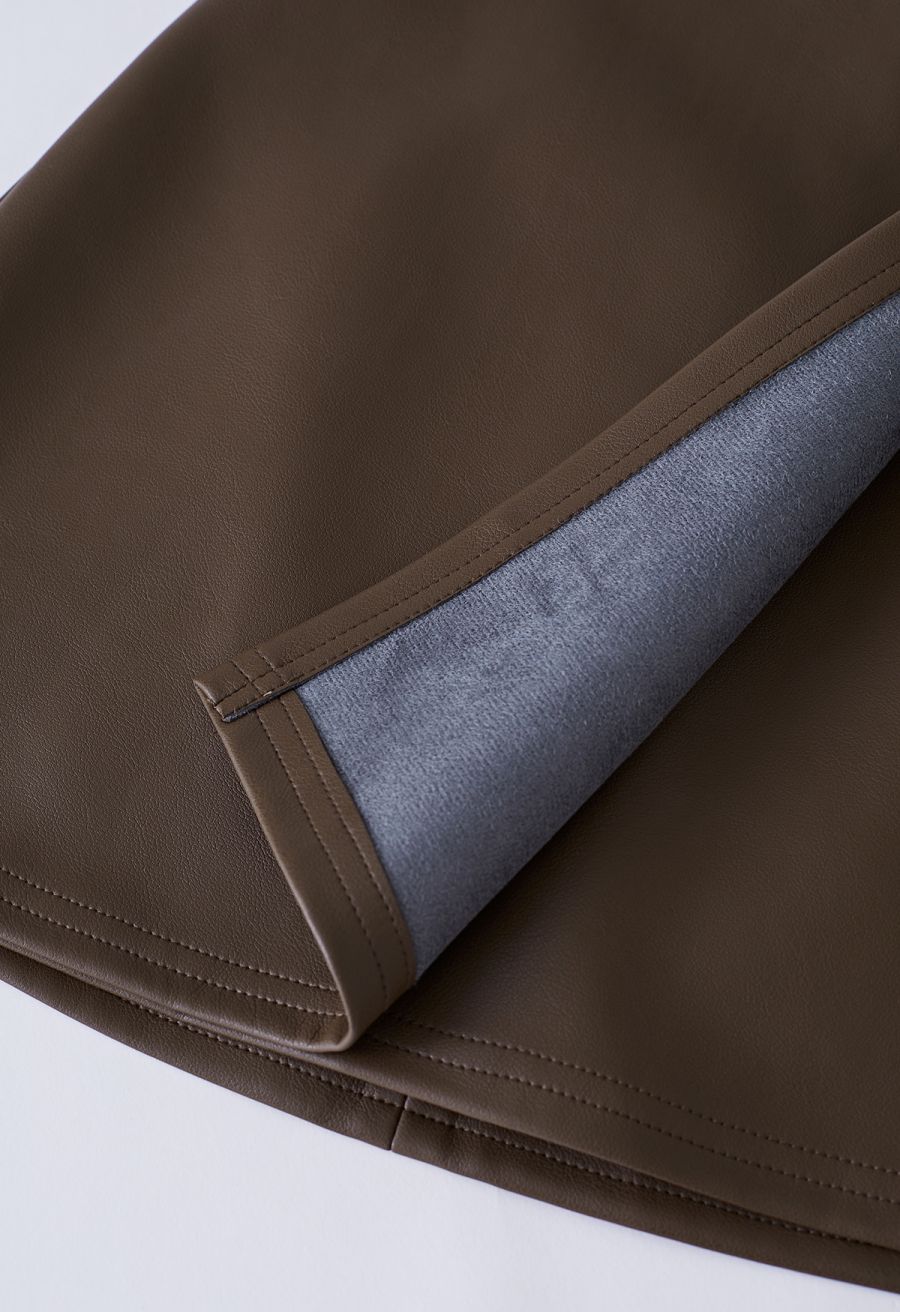 Nifty Faux Leather Flap Mini Bud Skirt in Brown