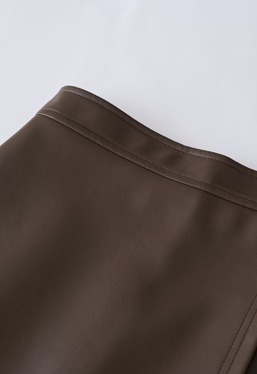 Nifty Faux Leather Flap Mini Bud Skirt in Brown