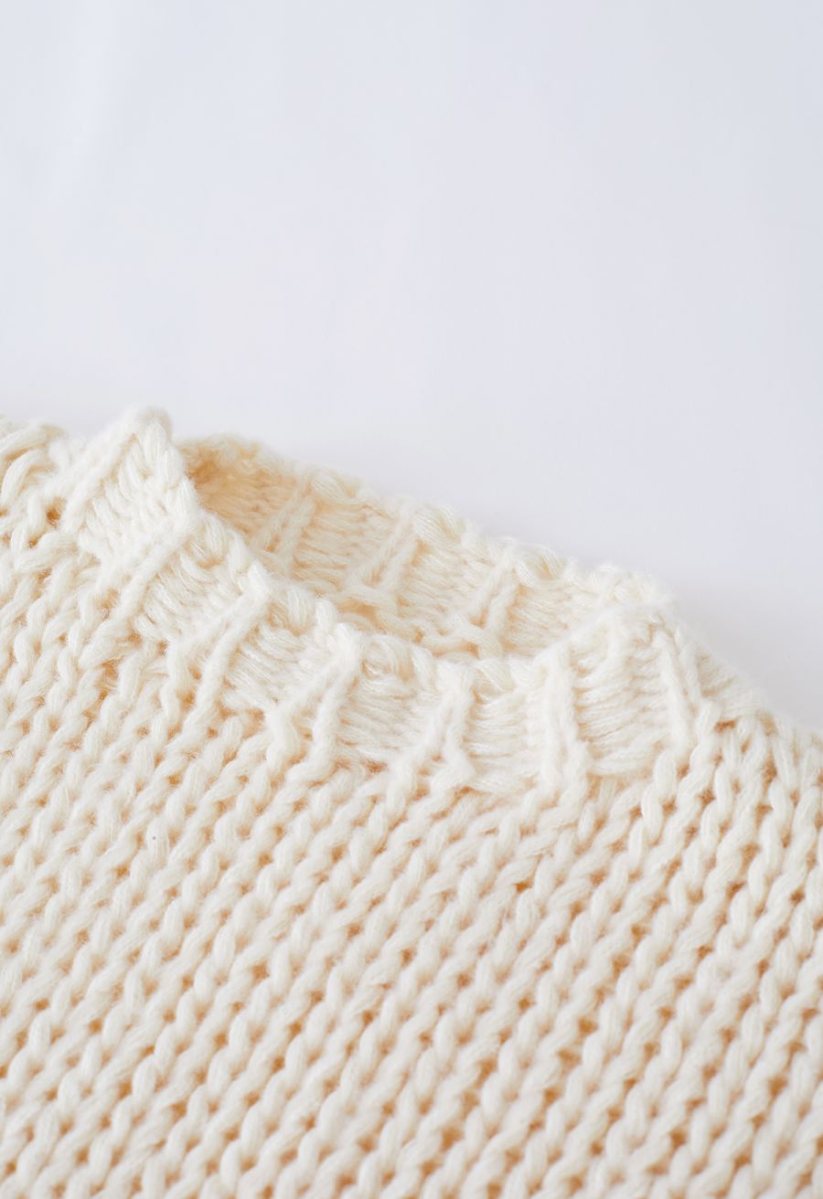 Colorblock-Sleeve Hand Knit Sweater