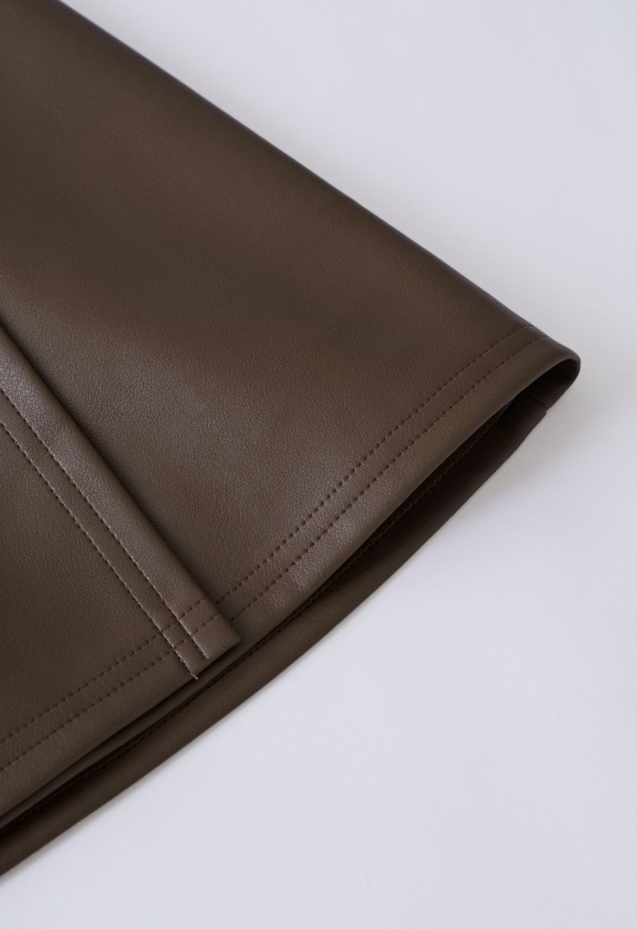 Nifty Faux Leather Flap Mini Bud Skirt in Brown