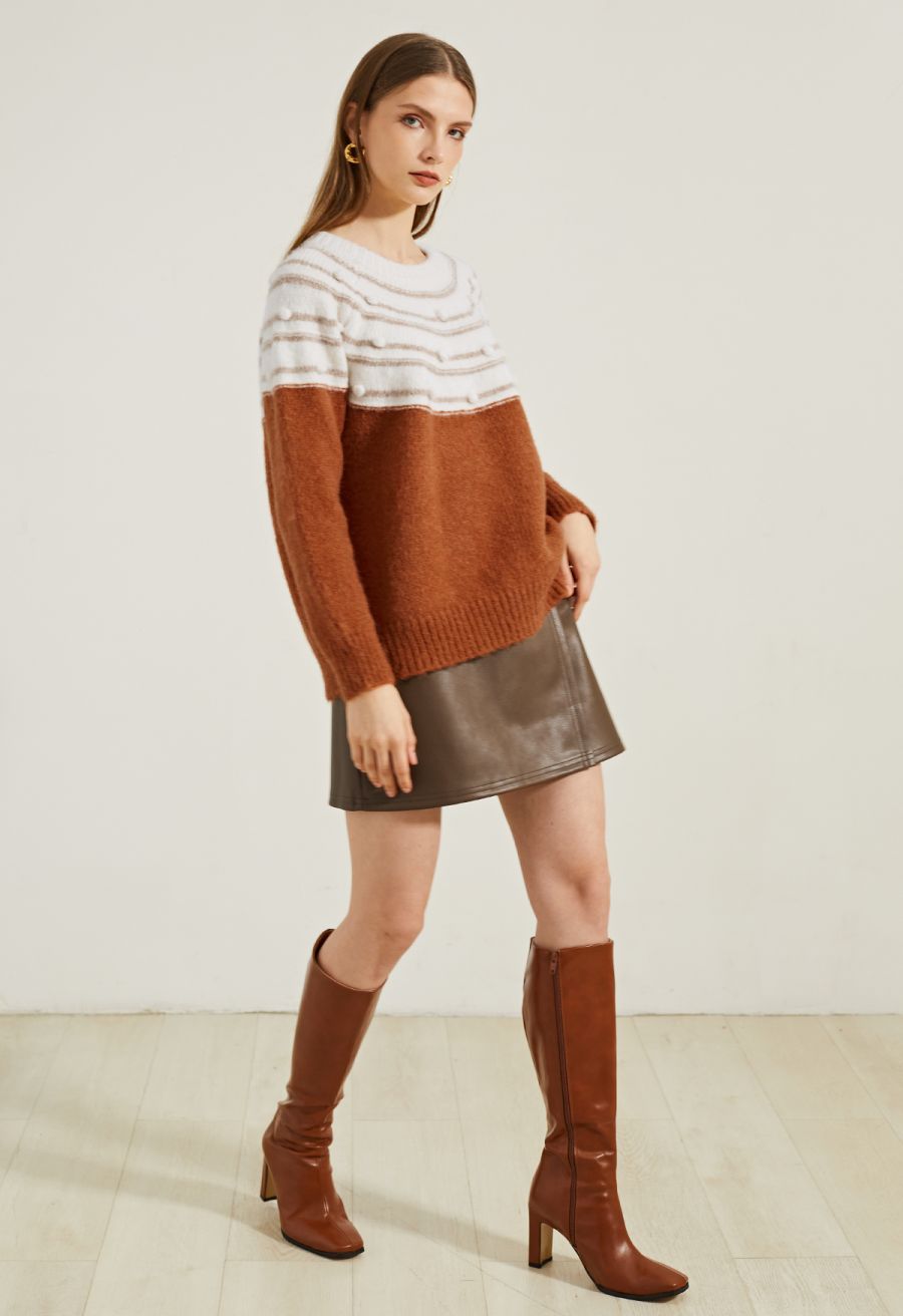 Nifty Faux Leather Flap Mini Bud Skirt in Brown