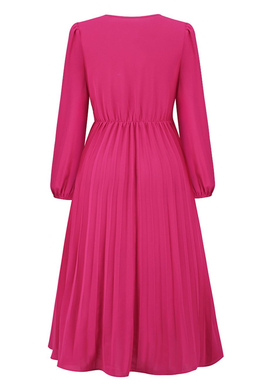 Wrap Front Buckle Belt Dress in Magenta