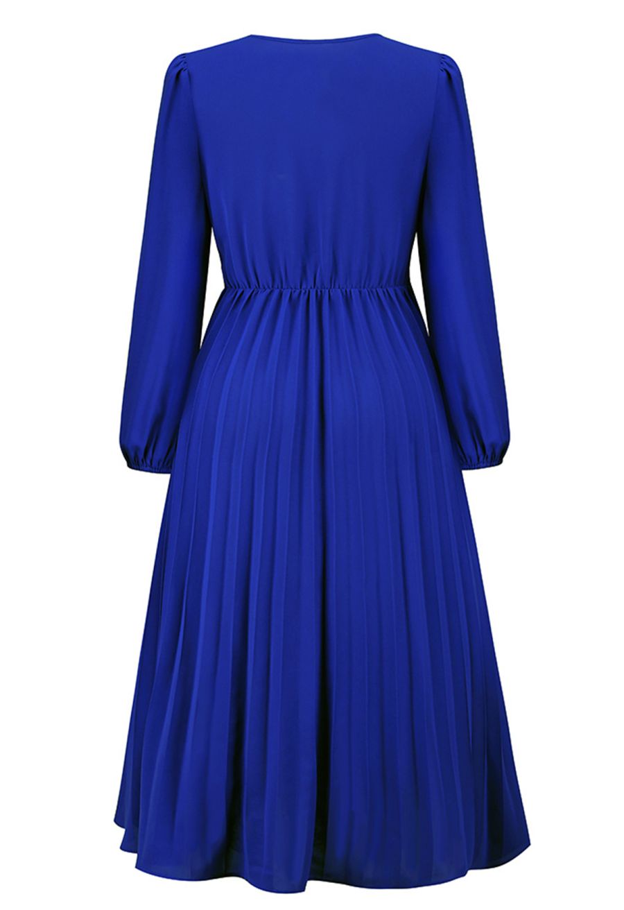 Wrap Front Buckle Belt Dress in Indigo
