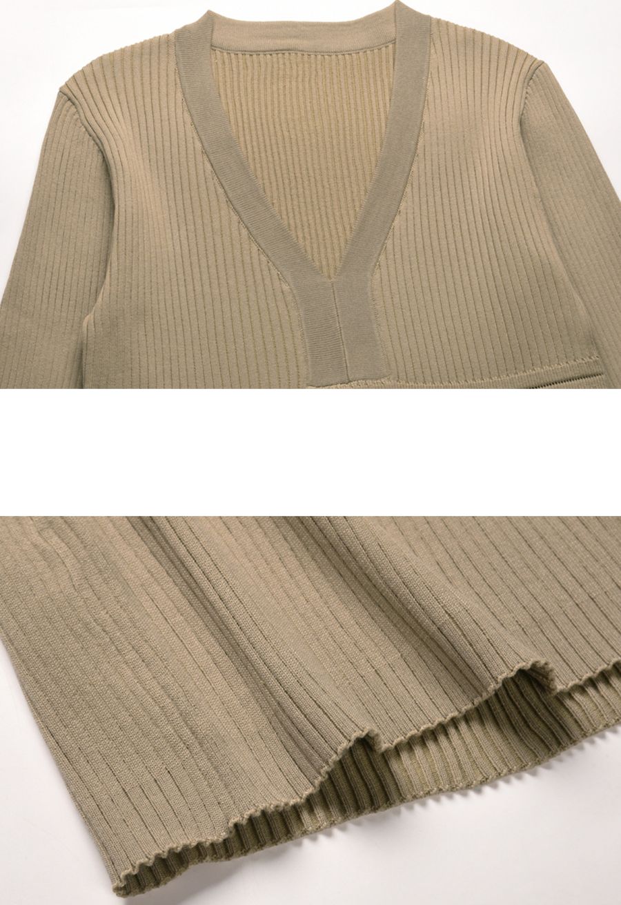 Decorous Gold Button Fitted Knit Dress in Light Tan