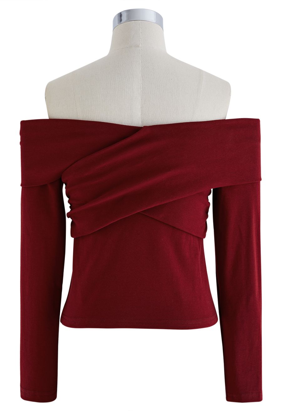 Crisscross Off-Shoulder Cotton Top in Red