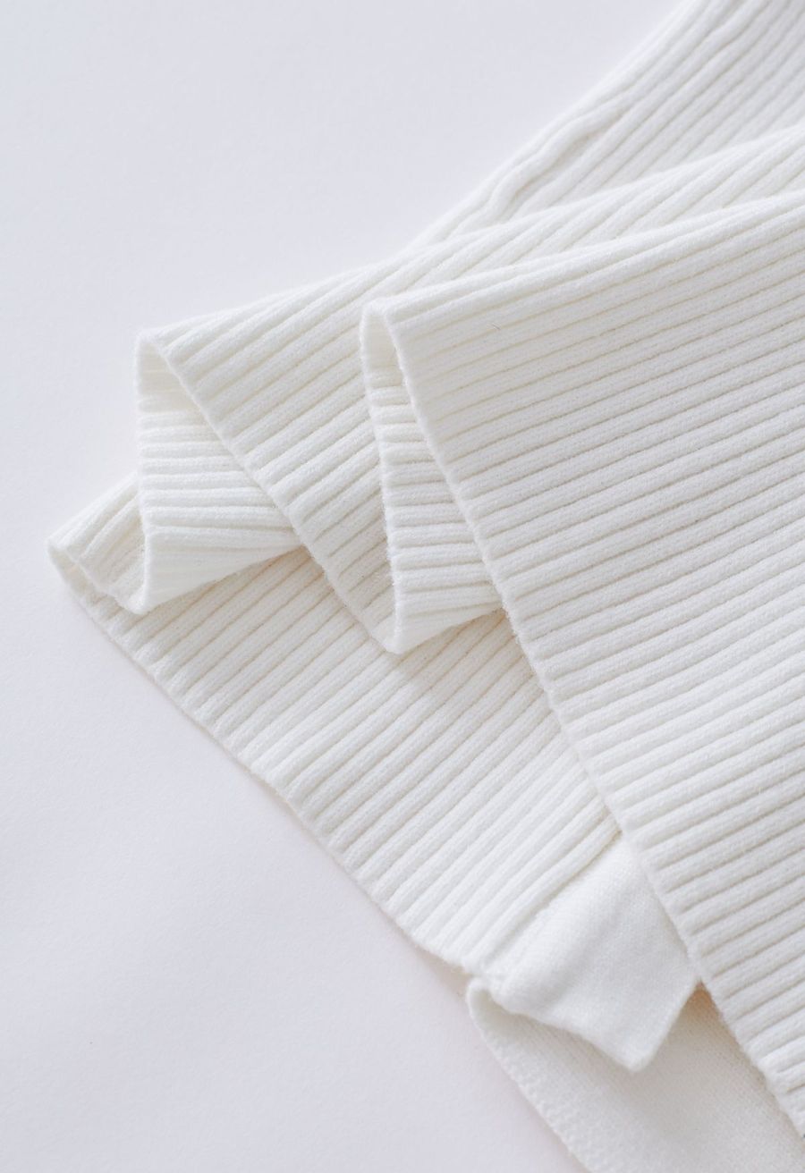 Heart-Shape Buttons Square Neck Knit Top in White