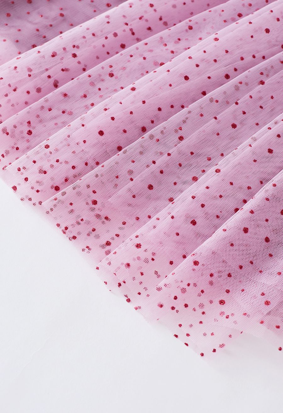 Festive Sparkle Ombre Tulle Midi Skirt in Burgundy