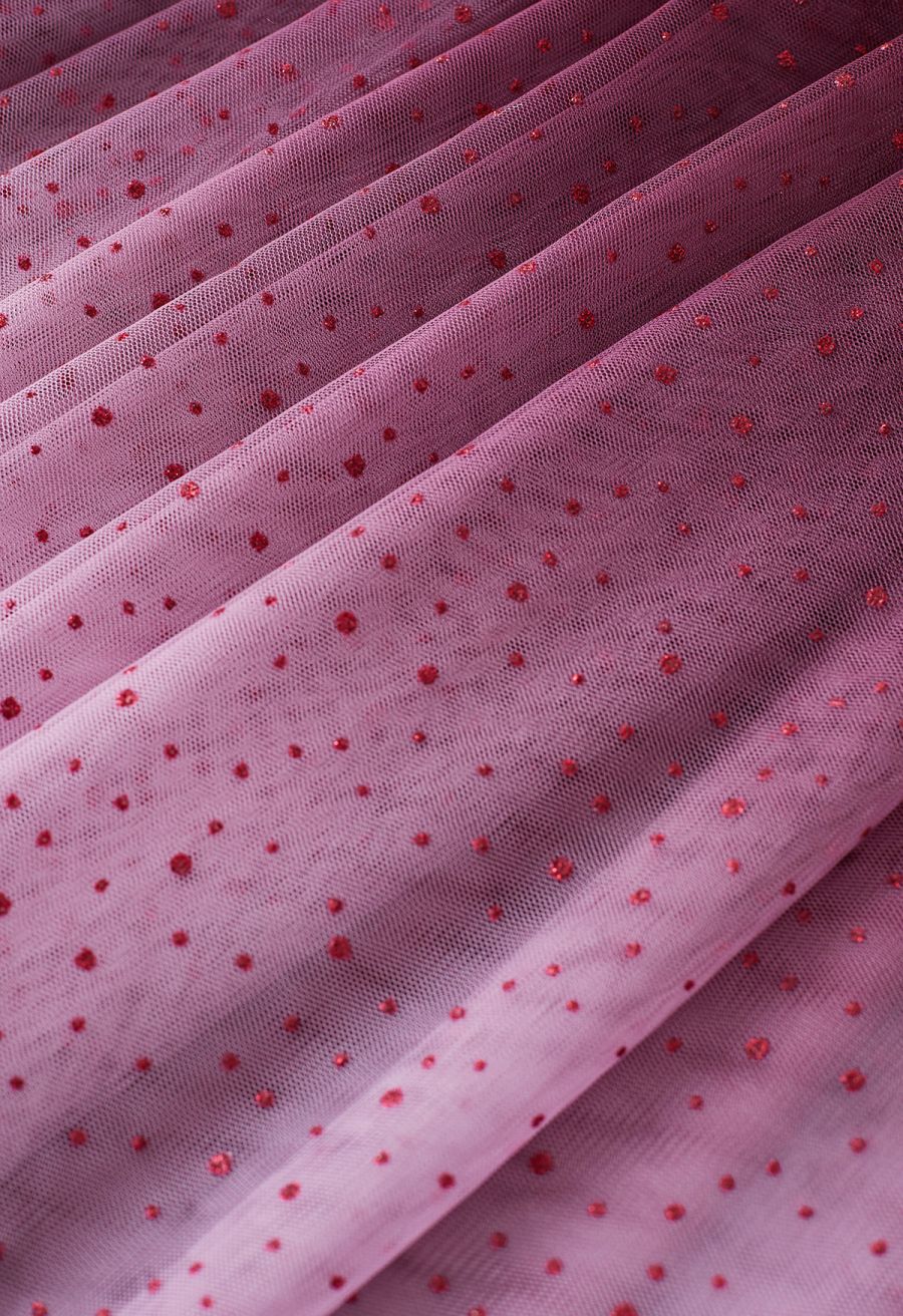 Festive Sparkle Ombre Tulle Midi Skirt in Burgundy