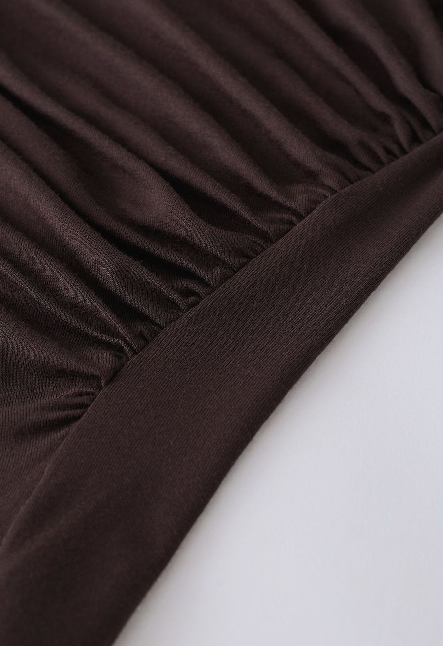 Ruched Long Sleeves Top in Brown