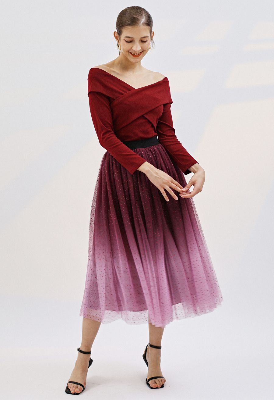 Crisscross Off-Shoulder Cotton Top in Red