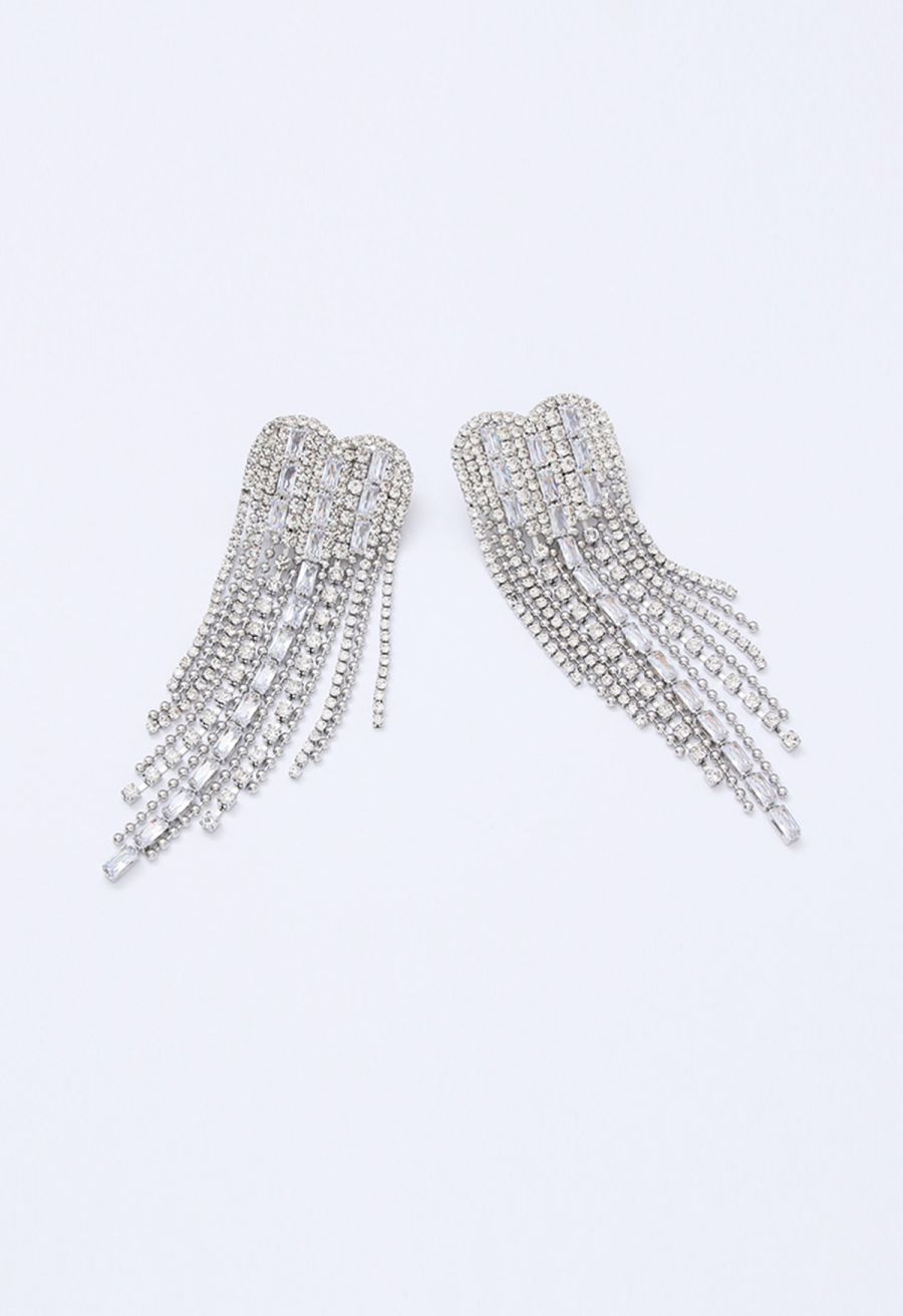Heart Diamond Tassel Dangle Earrings