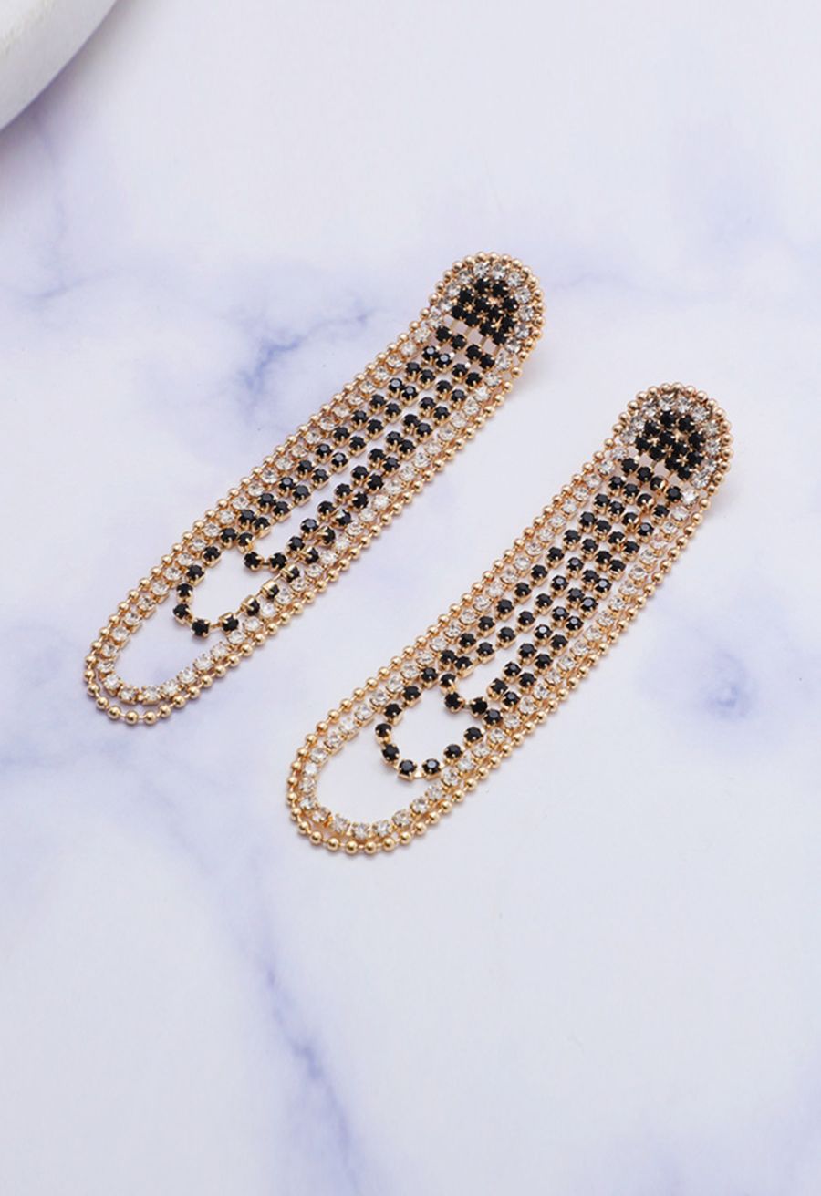 Gold Bead Diamond String Earrings