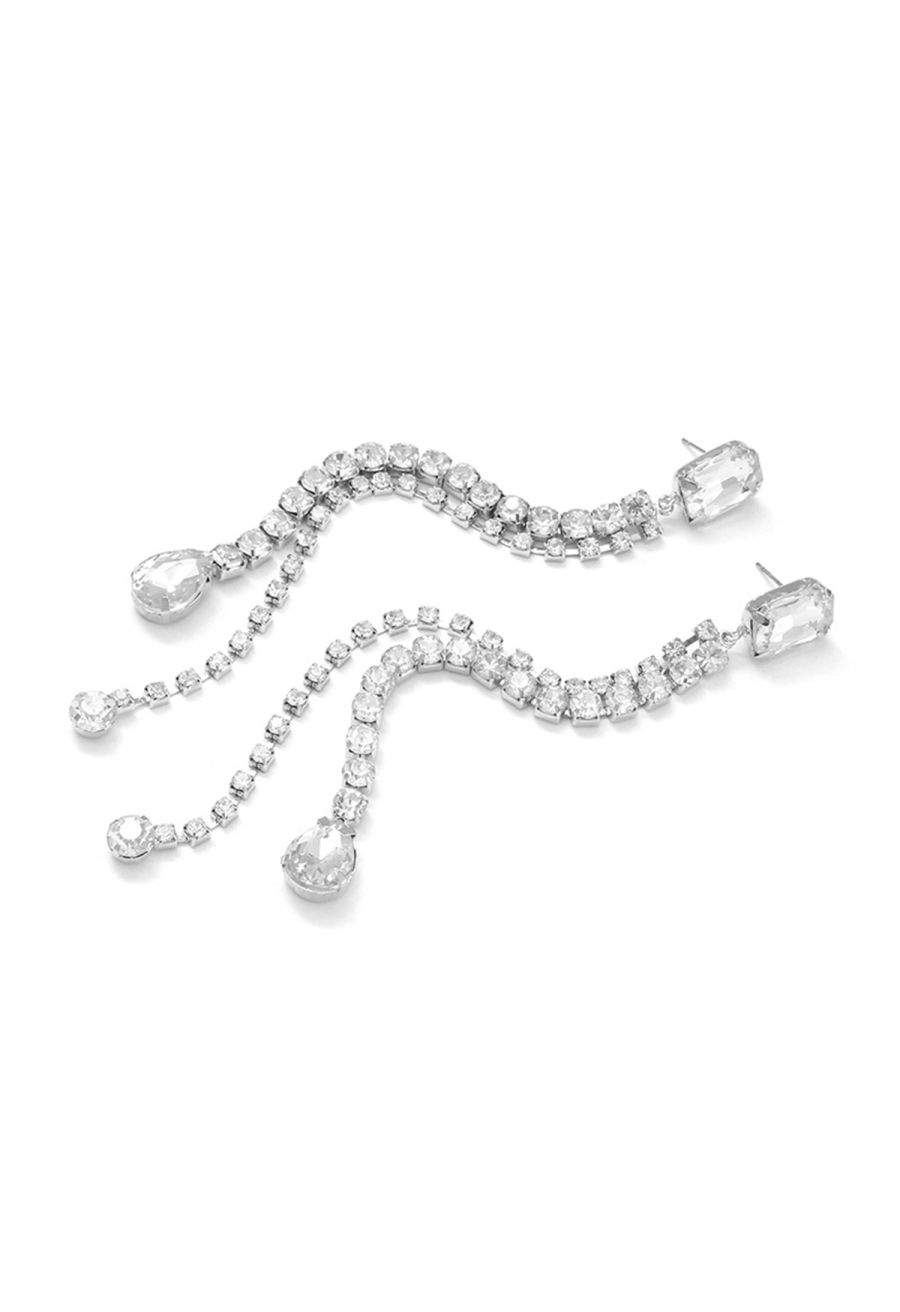 Geometric Rhinestone Tassel Dangle Earrings