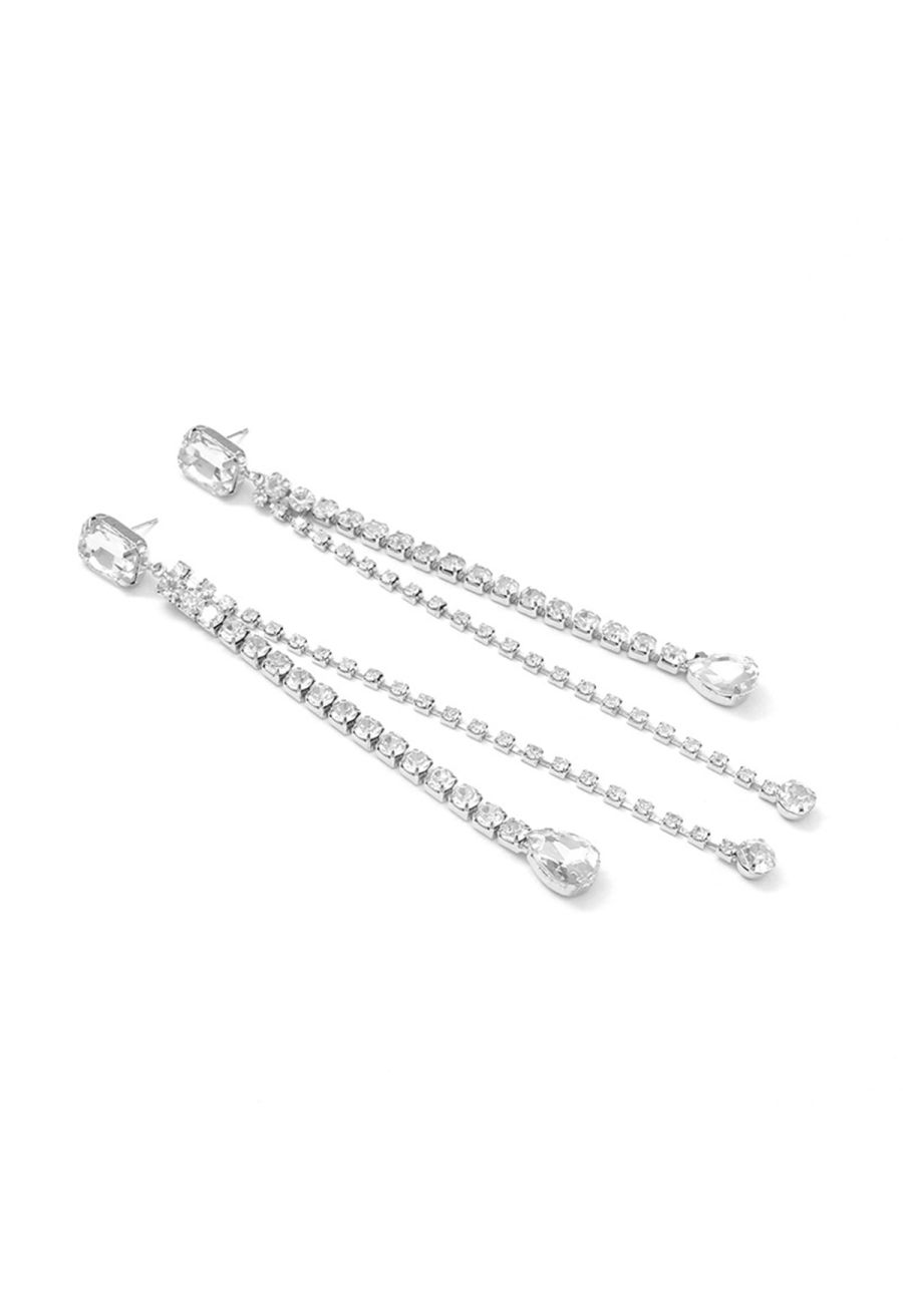 Geometric Rhinestone Tassel Dangle Earrings