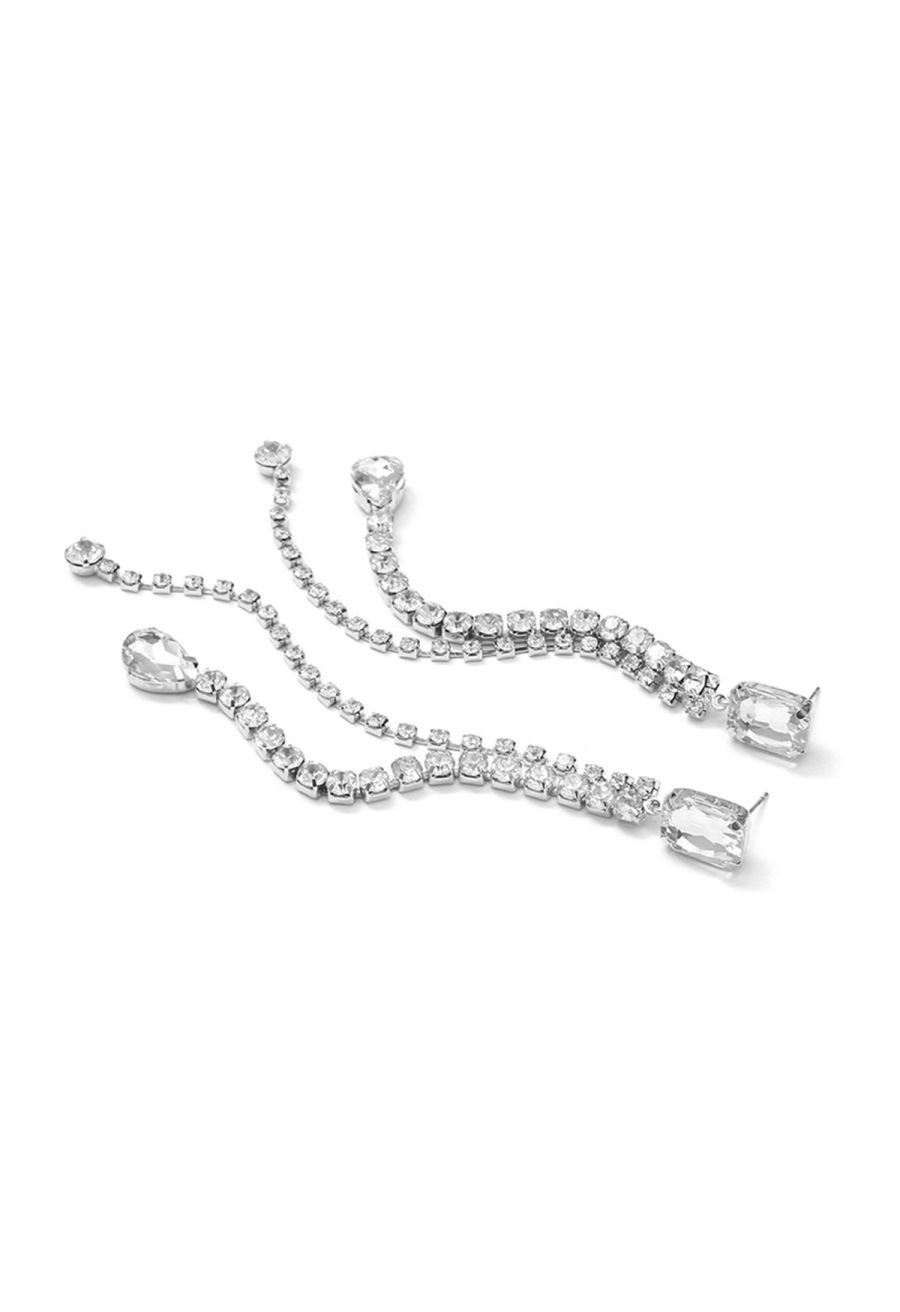 Geometric Rhinestone Tassel Dangle Earrings