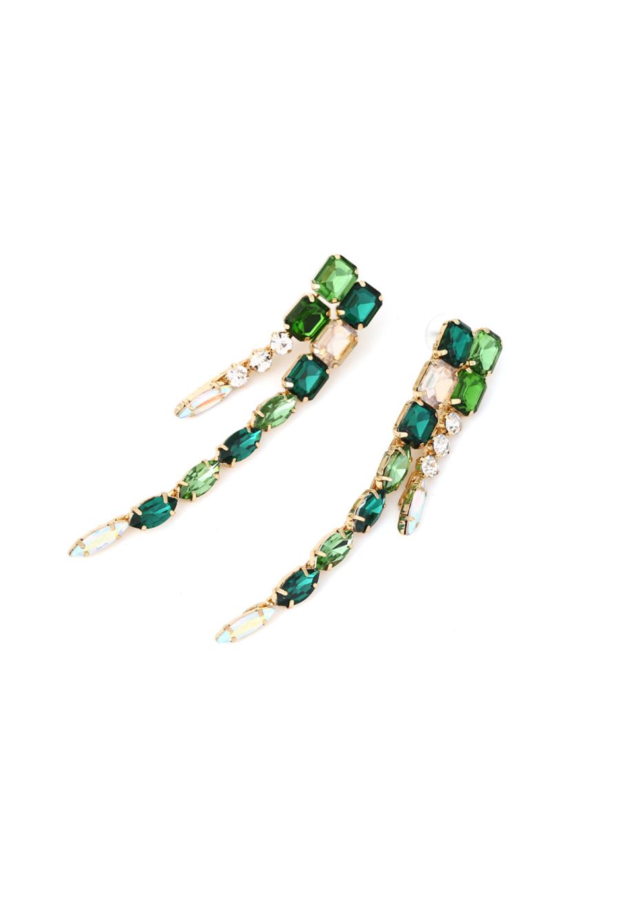 Connecting Emerald Gem Long Dangle Earrings