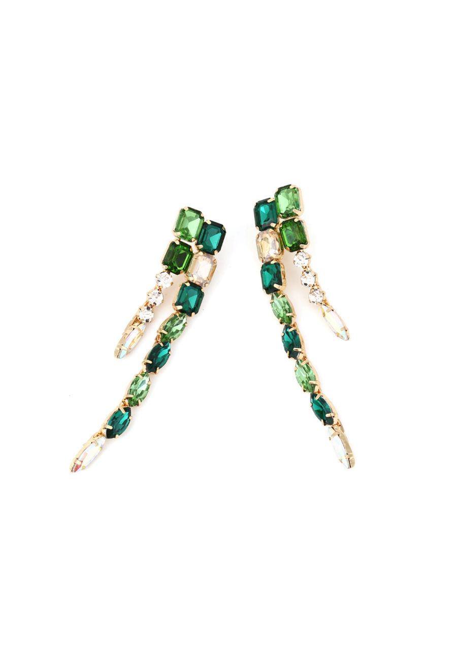 Connecting Emerald Gem Long Dangle Earrings