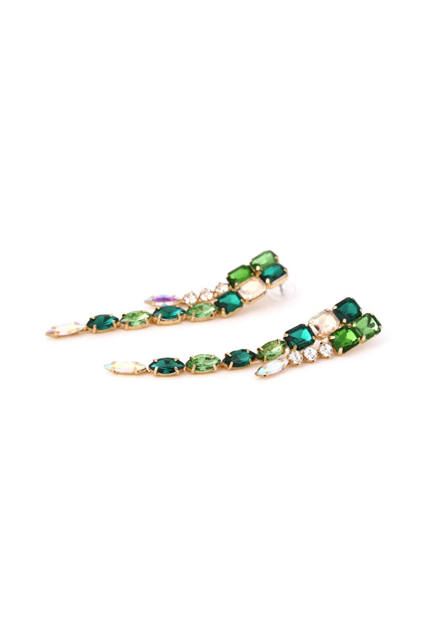 Connecting Emerald Gem Long Dangle Earrings