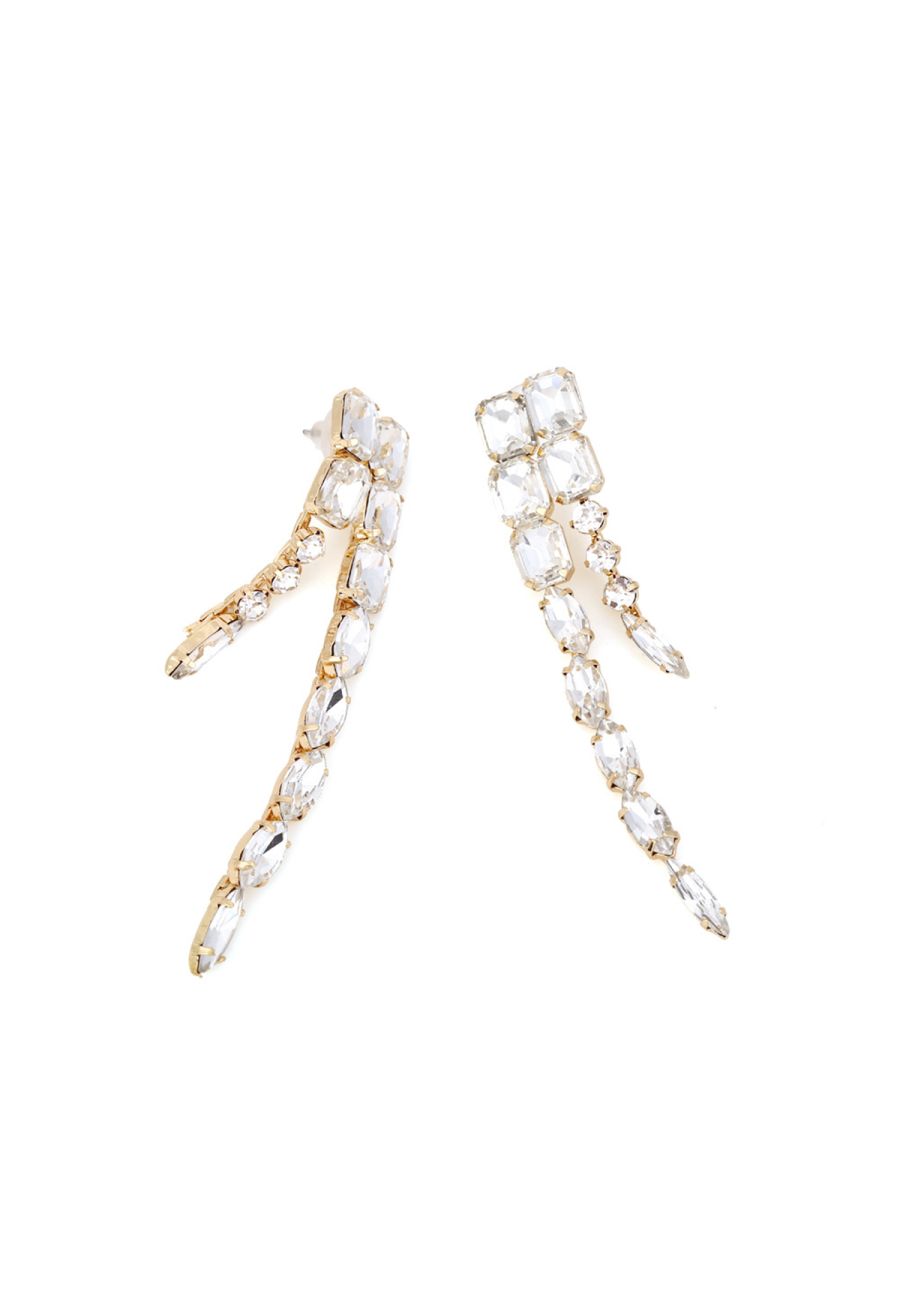 Connecting Geometric Rhinestone Long Dangle Earrings