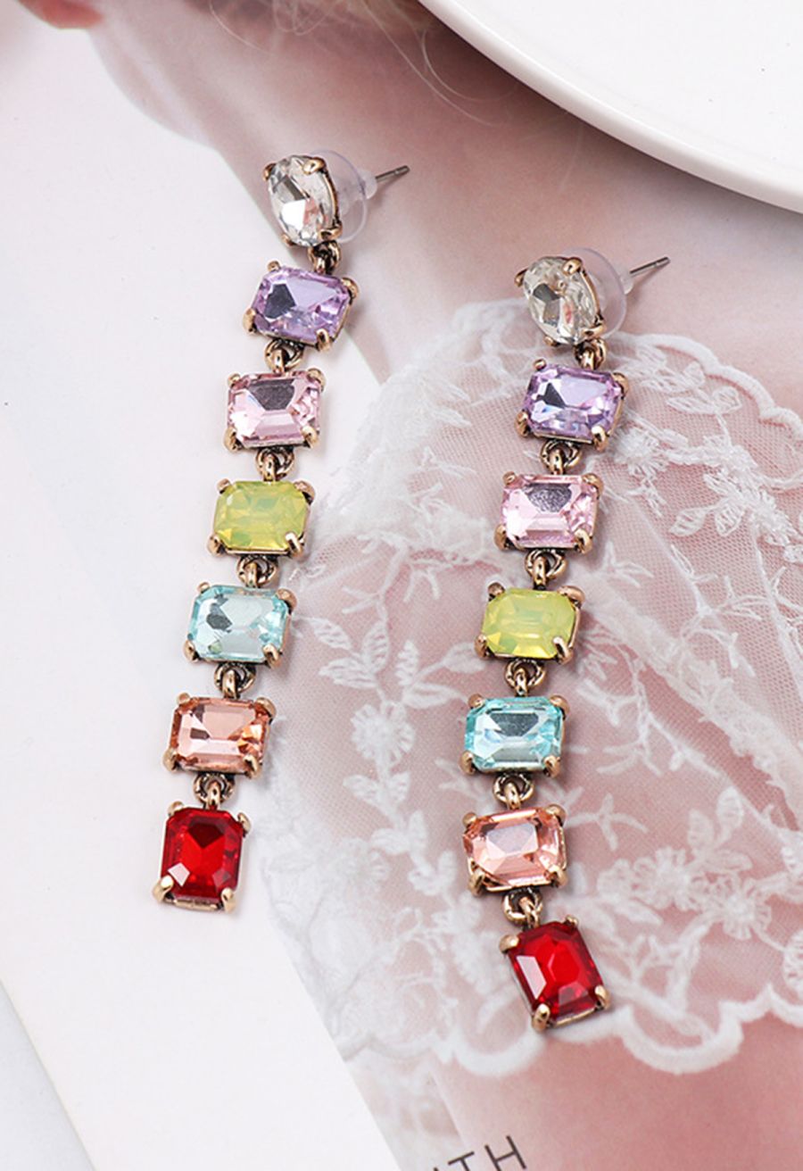 Multicolored Rectangle Crystal Earrings