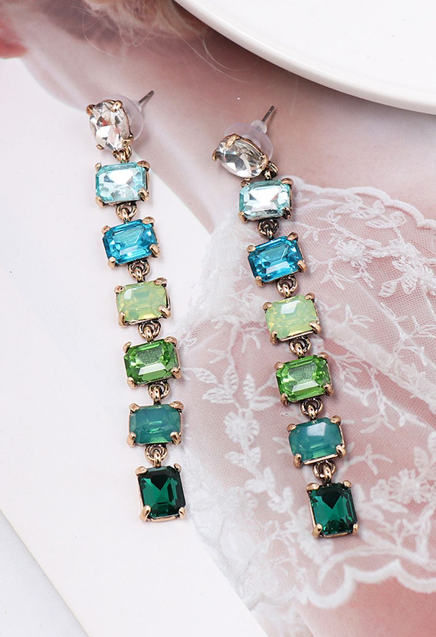 Ombre Rectangle Crystal Earrings in Green