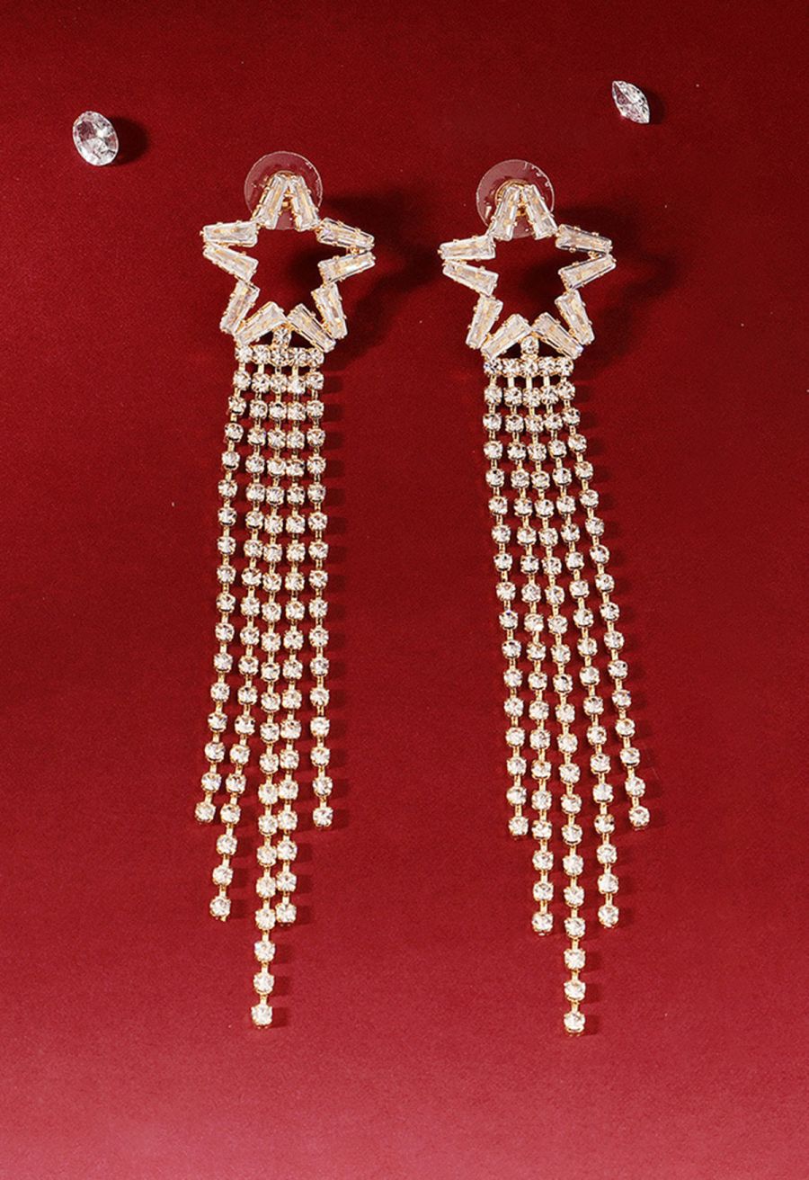 Hollow Golden Star Tassel Drop Earrings