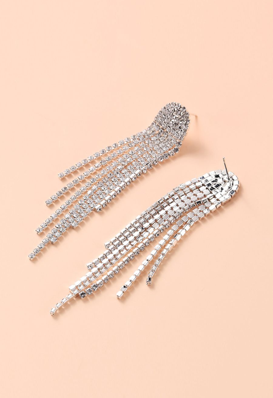 Simplicity Gleaming Diamond Tassel Drop Earrings