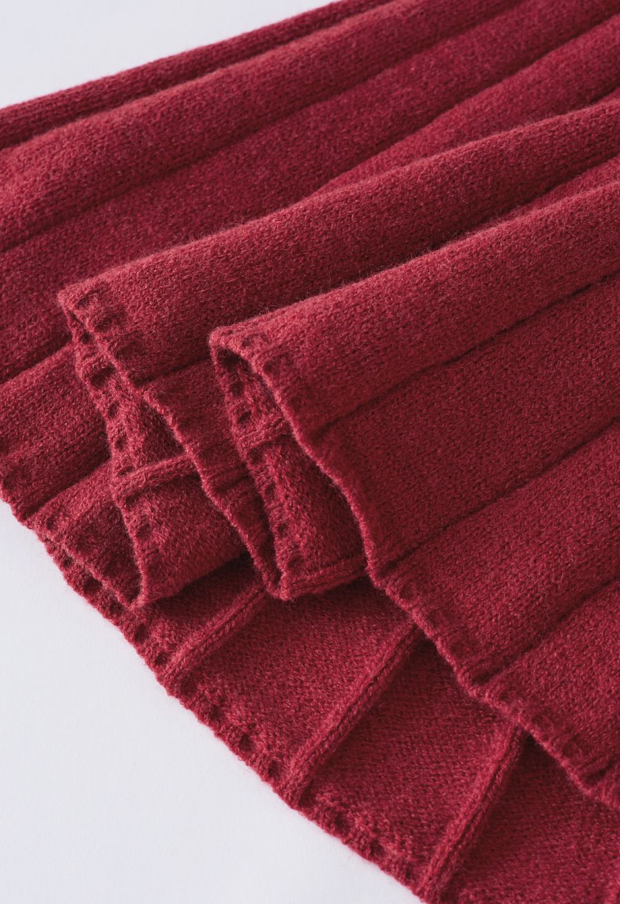 Tie-Bow Scoop Neck Knit Mini Dress in Red
