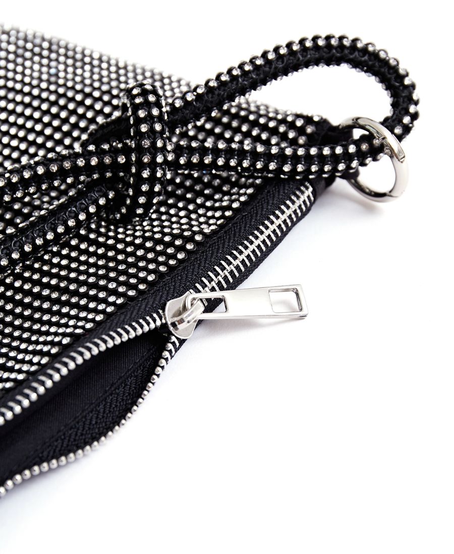 Full Diamond Double String Shoulder Bag in Black