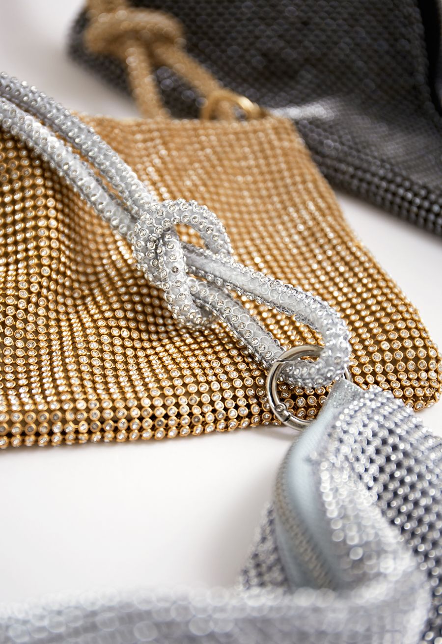 Full Diamond Double String Shoulder Bag in Gold