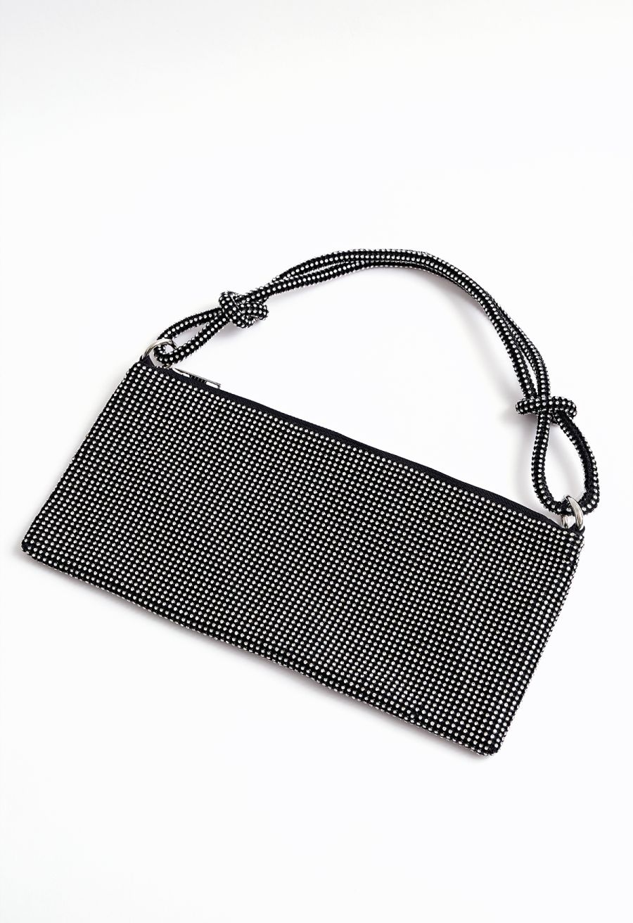 Full Diamond Double String Shoulder Bag in Black