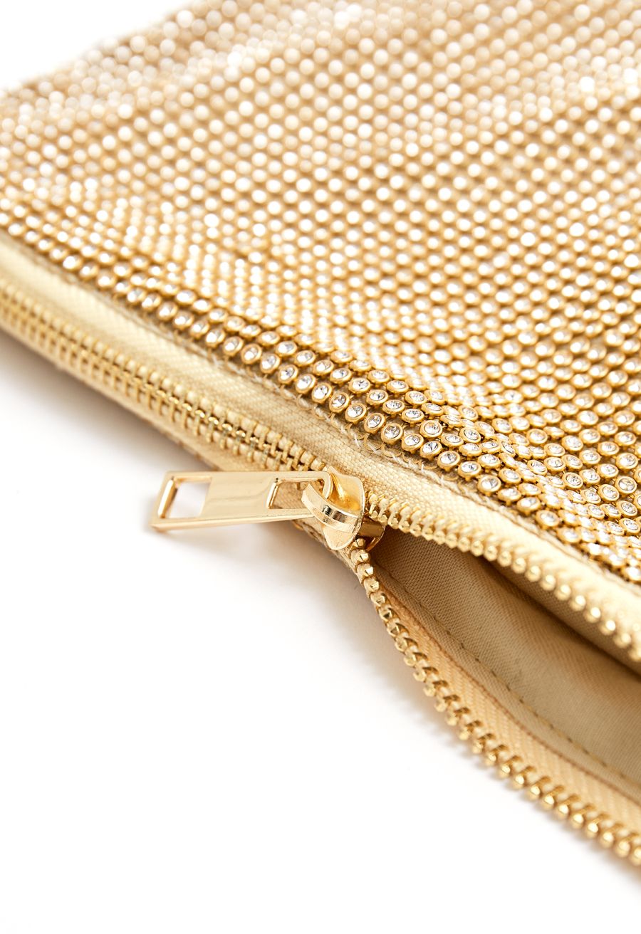 Full Diamond Double String Shoulder Bag in Gold