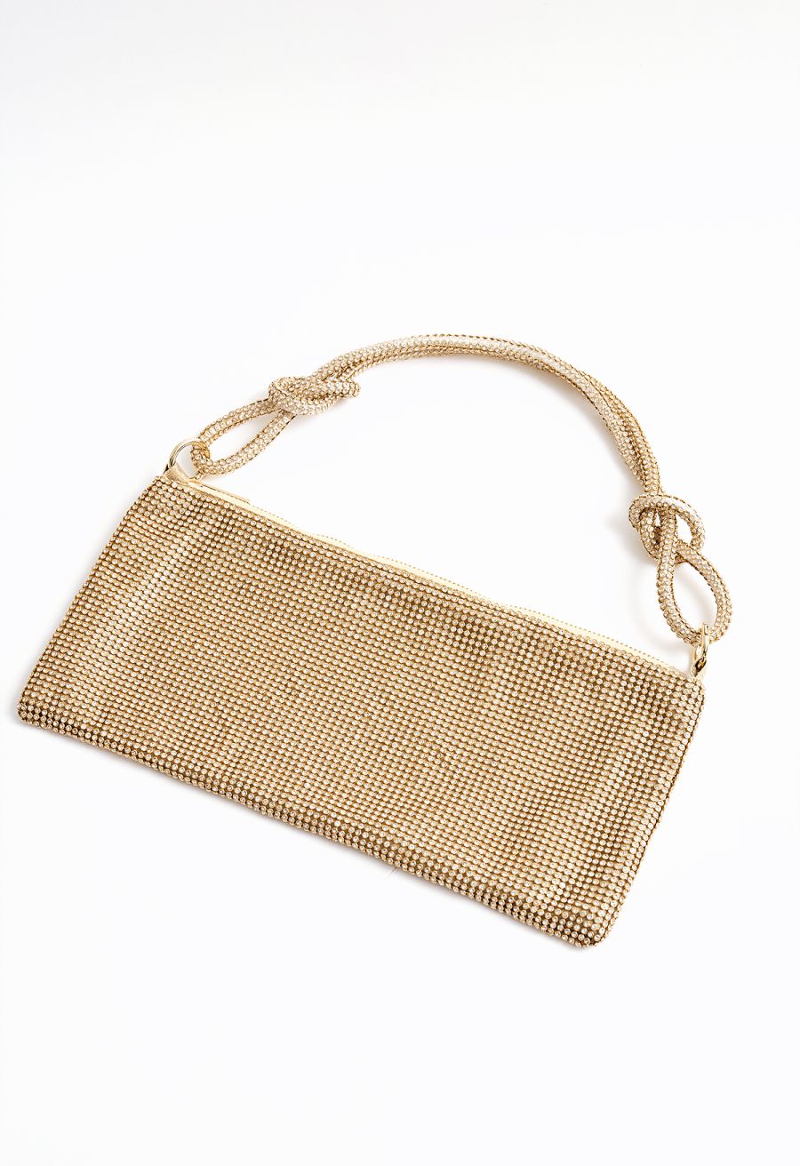 Full Diamond Double String Shoulder Bag in Gold